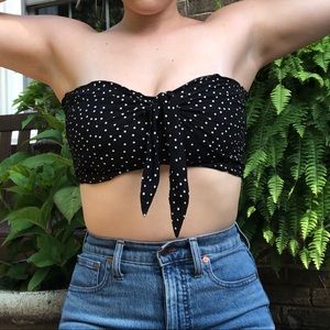 Black bandeau tie top with white polka dots